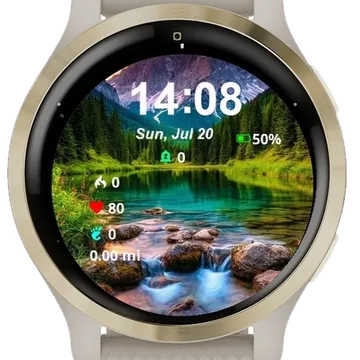 Sunlit Mountain Waters Garmin watch face preview
