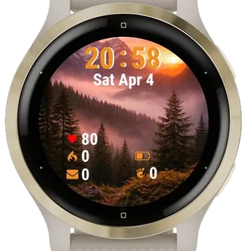 Sunrise Mountains Foggy Garmin watch face preview