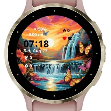 Sunrise Over Waterfall Garmin watch face preview