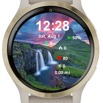 Sunset Base Mountain Waterfall Garmin watch face preview