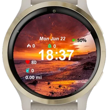 Sunset Beach Rocks Water Garmin watch face preview