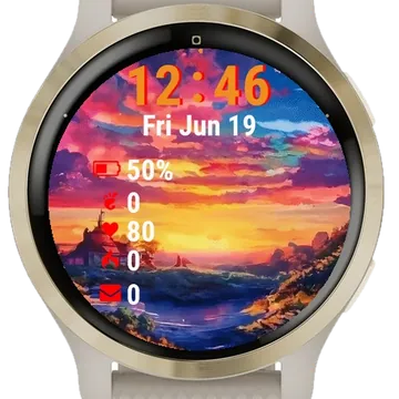 Sunset Over Body Water Garmin watch face preview