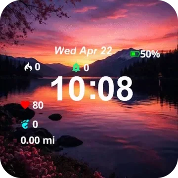 Sunset Over Lake Moon Sky Garmin watch face preview