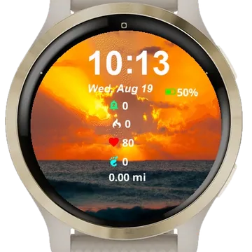 Sunset Over Ocean Beach Garmin watch face preview