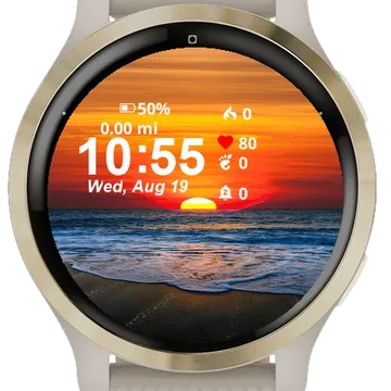 Sunset Over Ocean Waves Garmin watch face preview