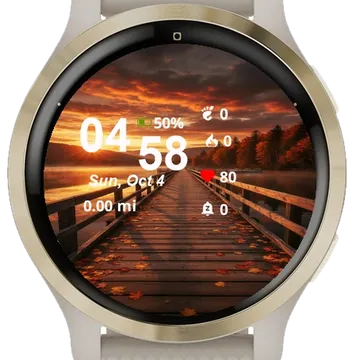Sunset Over Wooden Bridge Garmin watch face preview