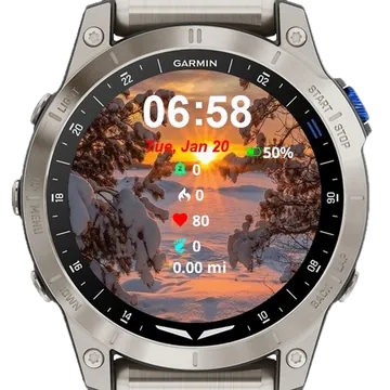 Sunset Snow Trees Garmin watch face preview
