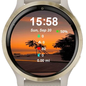 Sunset View Beach Palm Trees Garmin watch face preview