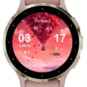 The Balloon Heart Garmin watch face preview