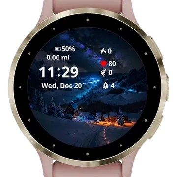 The snow town Garmin watch face preview