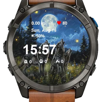Three Wolfs Standing Grass Garmin watch face preview