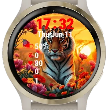 Tiger Sitting Middle Field Garmin watch face preview