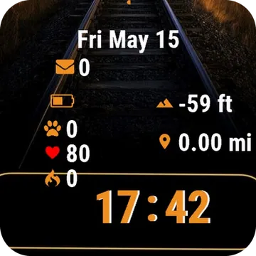 Train Track Yellow Border Garmin watch face preview
