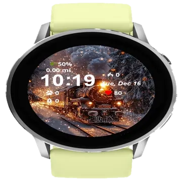 Train Traveling Over Bridge Snow Garmin watch face preview