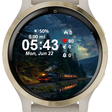 Train Traveling Through Forest Garmin watch face preview