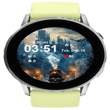 Train Traveling Through Snowy Garmin watch face preview