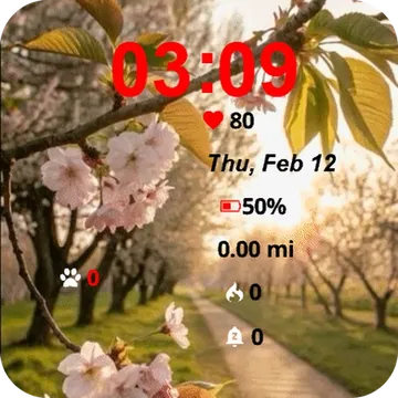 Tree Pink Flowers Sun Garmin watch face preview