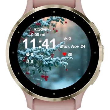 Tree Red Berries Snow Garmin watch face preview