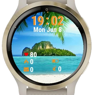 Tropical Island Palm Trees Beach Garmin watch face preview