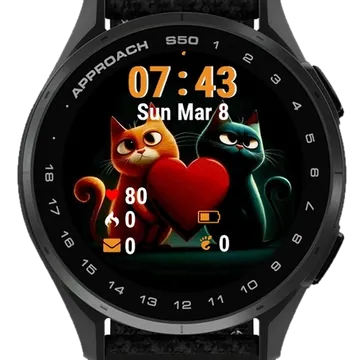 Two Cats Holding Heart Garmin watch face preview
