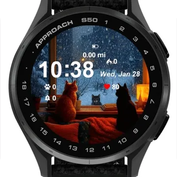 Two Cats Sitting Bed Looking Garmin watch face preview
