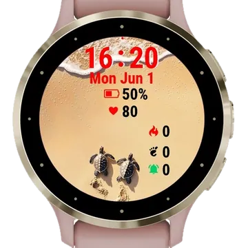 Two Sea Turtles Sandy Beach Garmin watch face preview