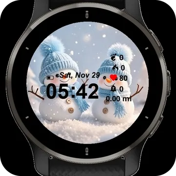 Two Snowmen Snow Garmin watch face preview