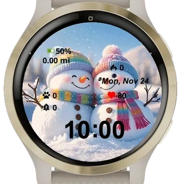 Two Snowmen Snow Blue Sky Garmin watch face preview