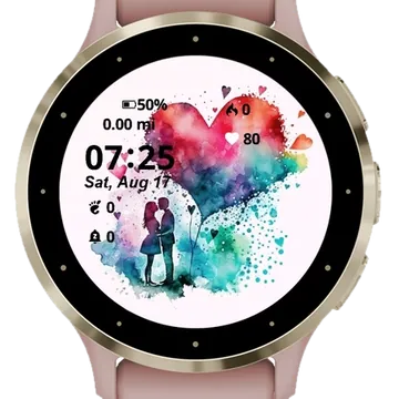 Valentines Day Watercolor Garmin watch face preview