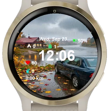 View Car Parked Rain Next River Garmin watch face preview