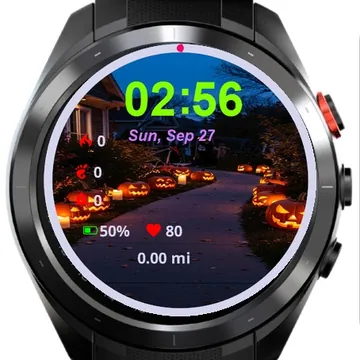 View Halloween Pumpkins Sidewalk Front Houses Garmin watch face preview