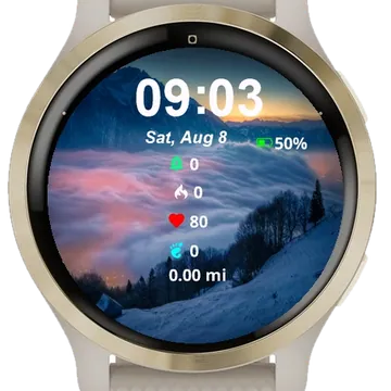 View Mountain Covered Snow Clouds Garmin watch face preview