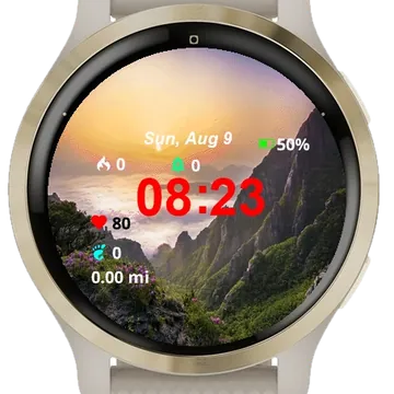View Mountain Range Flowers Garmin watch face preview