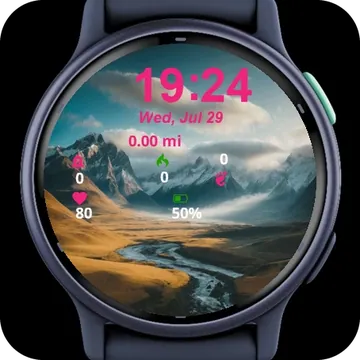 View Mountain Range River Running Garmin watch face preview