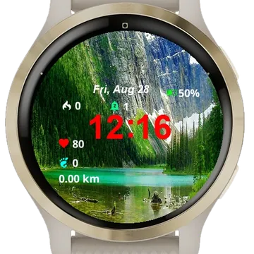 View Mountains Lake Green Garmin watch face preview