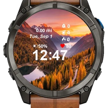 View Mountains Lake Shown Sunset Garmin watch face preview