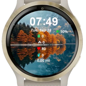 View Mountains Trees Reflected Water Garmin watch face preview