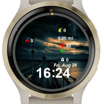 View Pier Lit Up Night Clouds Garmin watch face preview
