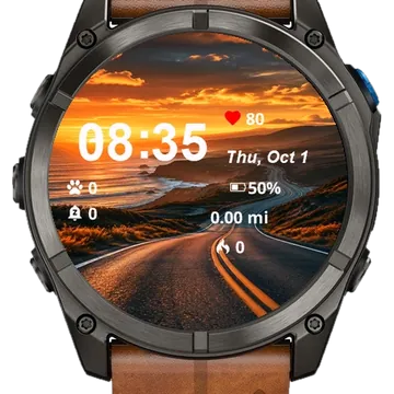 View Road Going Down Ocean Sunset Garmin watch face preview