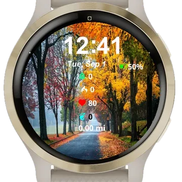 View Road Lined Trees Leaves Garmin watch face preview