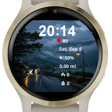 View Road Wet Rainy Night Garmin watch face preview