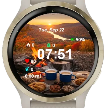 View Sun Setting Over Campfire Garmin watch face preview