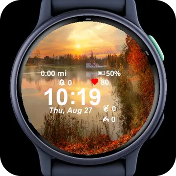 View Sun Setting Over Lake Reflection Garmin watch face preview