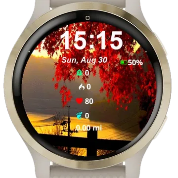 View Sun Setting Red Leaves Garmin watch face preview