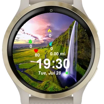 Waterfall Middle Lush Green Field Garmin watch face preview