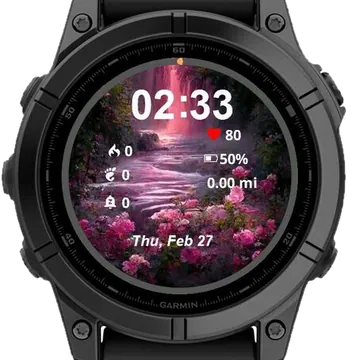 Waterfall of Blossoms Garmin watch face preview