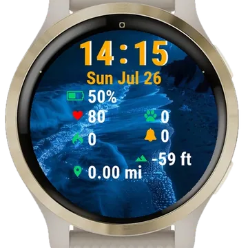 Waves Crashing Beach Night Garmin watch face preview
