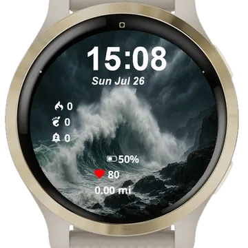 Waves Crashing Rocky Shore Garmin watch face preview
