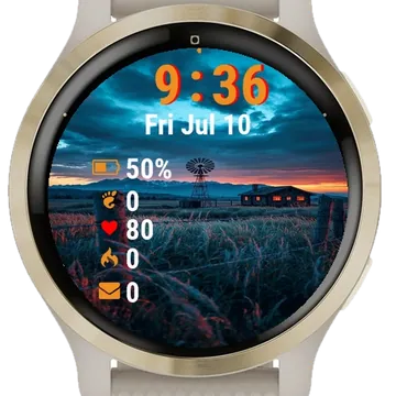 Windmill Middle Field Sunset Garmin watch face preview