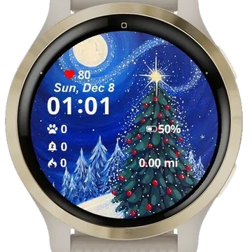 Winter Christmas Tree Garmin watch face preview